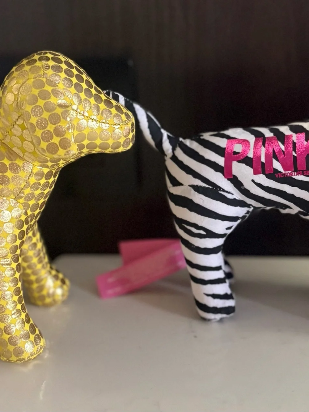 Victoria's Secret PINK Gold HOPE & Zebra LOVE Plush Dog Set of 2